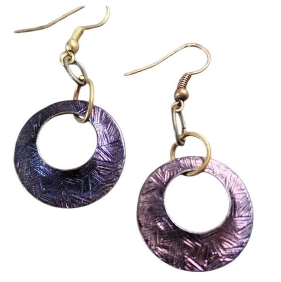 Jewelry - Iridescent Purple Hoop Earrings Textured Design